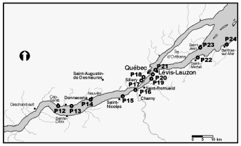 Figure 1: Localisation des sites chantillonns au cours de lt 1999