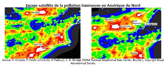 Image satellite de la pollution lumineuse en Amrique du Nord